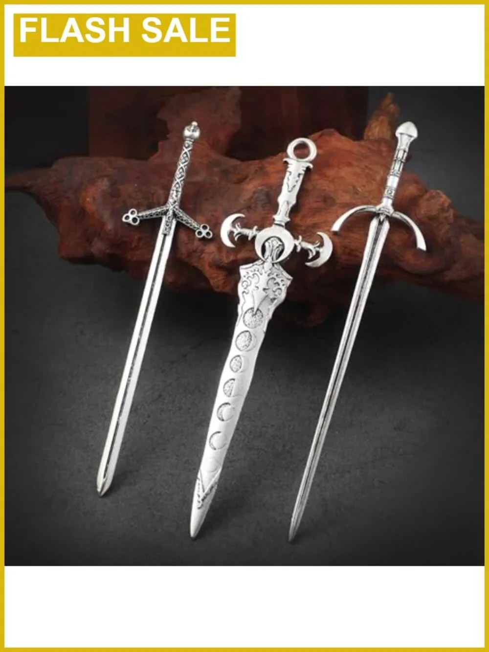 3-Piece Sword Hair Pins Set Gothic Viking Medieval Hair Sticks Metal